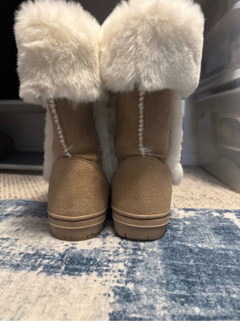 Style & Co. Tan Suede Winter Boots with Cream Faux Fur Trim